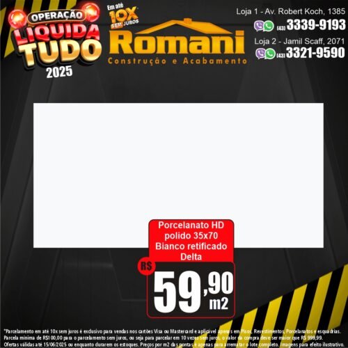 006765 PORCELAN DELTA RT BIANCO POLIDO 35X70 CX 1,97MT*