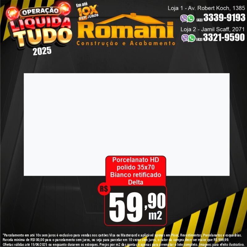 PORCELAN DELTA RT BIANCO POLIDO 35X70 CX 1,97MT*