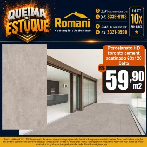 007799 PORC DELTA RT TORONTO CEMENT ACET 63X120 CX2,25*