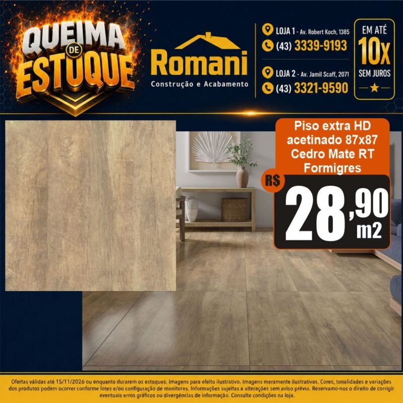 PISO FORMIGRES CEDRO MATE RT 87X87 CX 2,27*