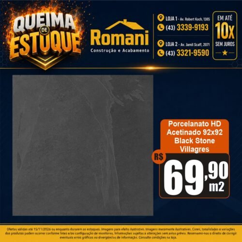 008198 PORC VILLAGRES BLACK STONE ACET 92X92 920002 1,69*