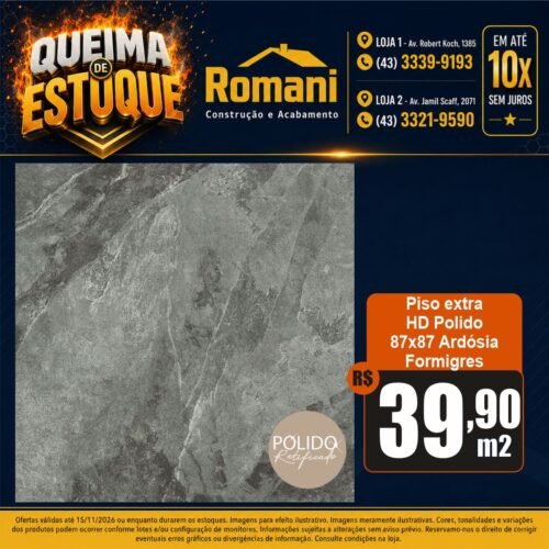 PISO FORMIGRES ARDOSIA RT POLIDO 87X87 CX 2,27M2*