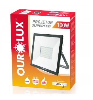 REFLETOR LED 100W BIV PRETO 6500K OUROLUX 03267(8)