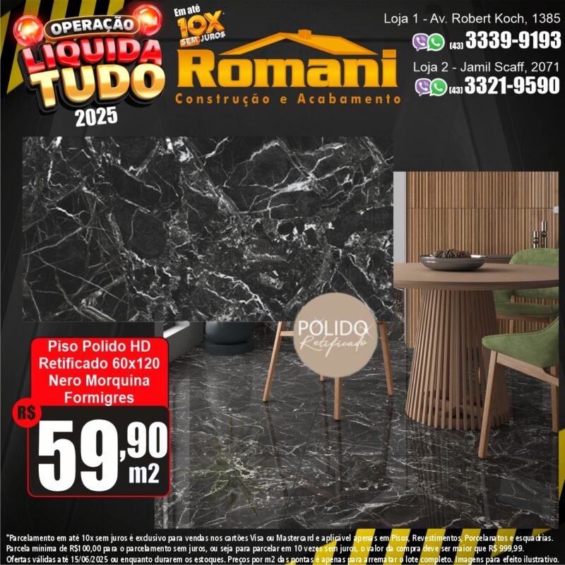 PISO GRAN MORQUINA NERO RT POLIDO 60X120 C/2,16MT*