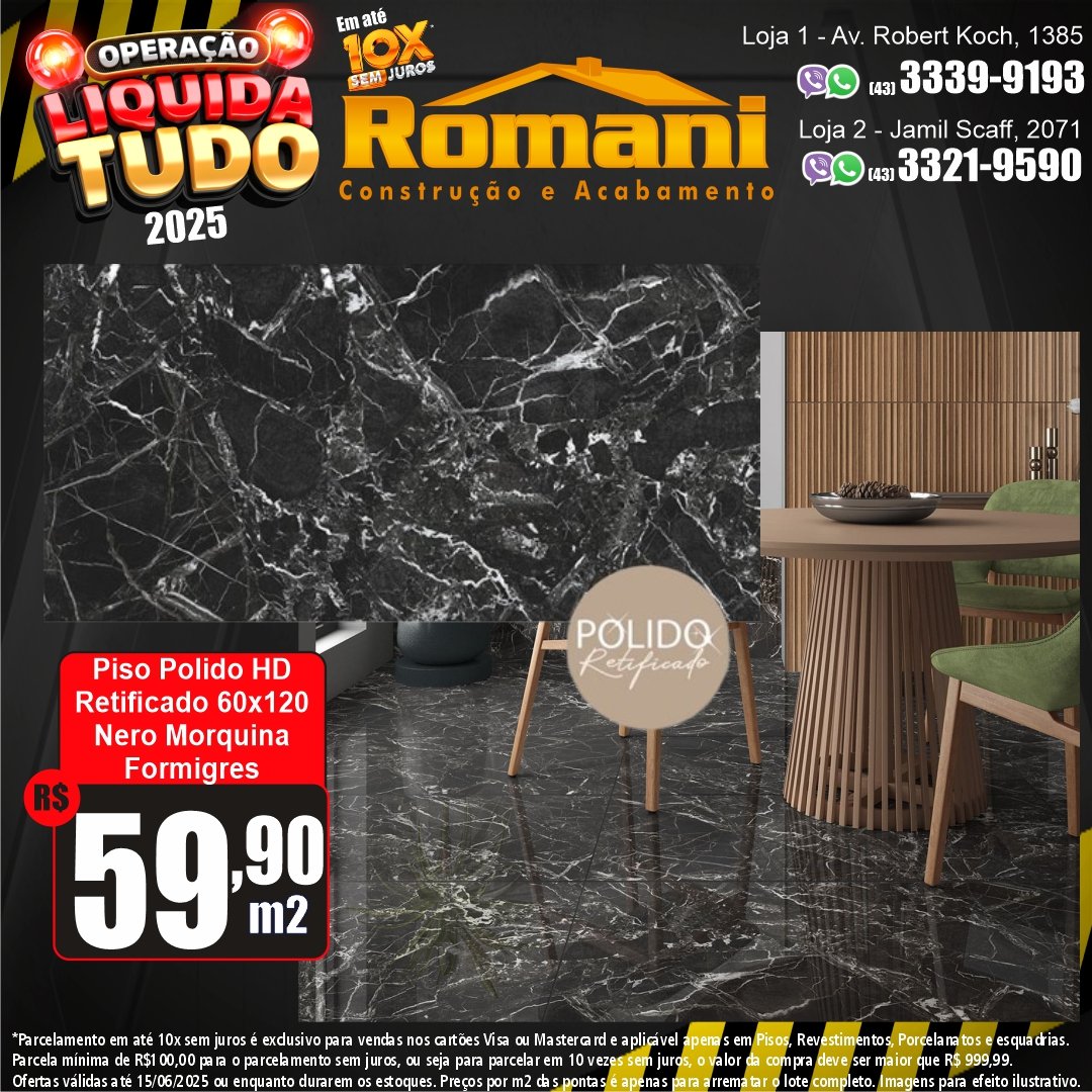 PISO GRAN MORQUINA NERO RT POLIDO 60X120 C/2,16MT*