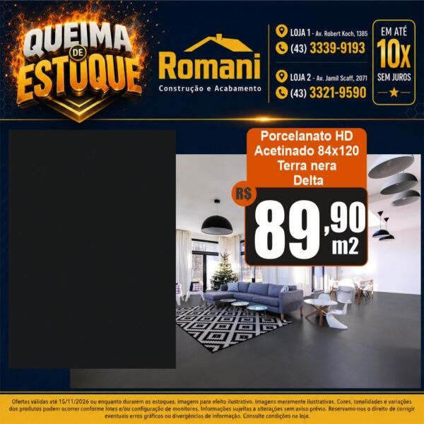 PORC RET TERRA NERA 84X120 CX 3,00 ESM AC DELTA*