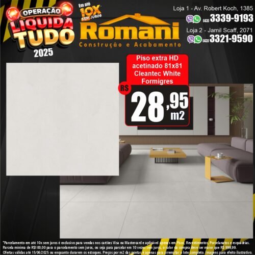 008864 PISO FORMIGRES CLEANTEC WHITE MATE RT 81X81 1,97*