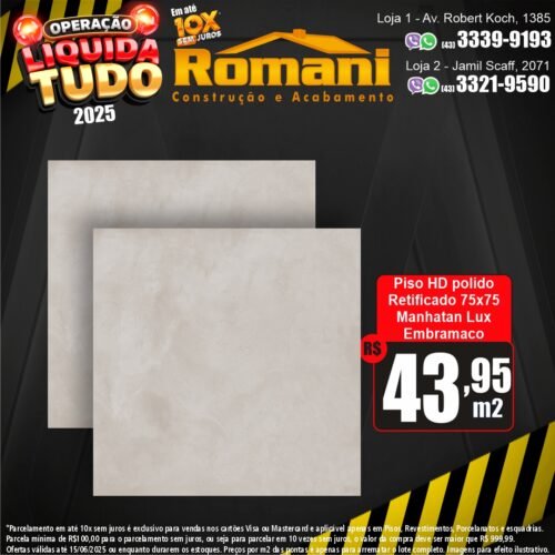 PISO EMB POL 75X75 2,81 MANHATAN LUX PRIME P75036*