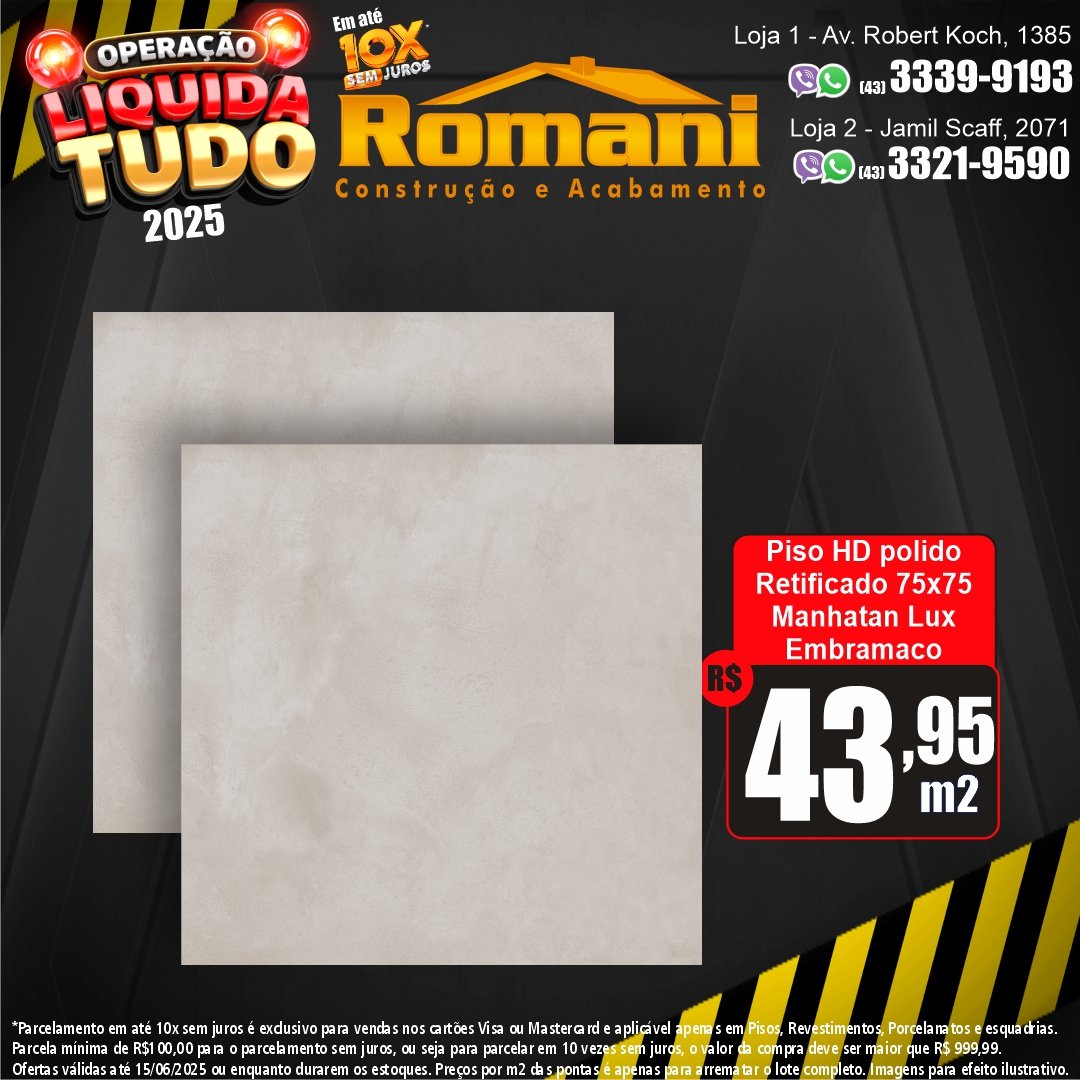 008920 PISO EMB POL 75X75 2,81 MANHATAN LUX PRIME P75036*
