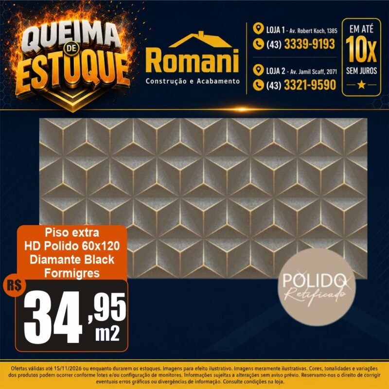 PISO GRAN DIAMANTE BLACK RT POLIDO 60X120 C/2,16*