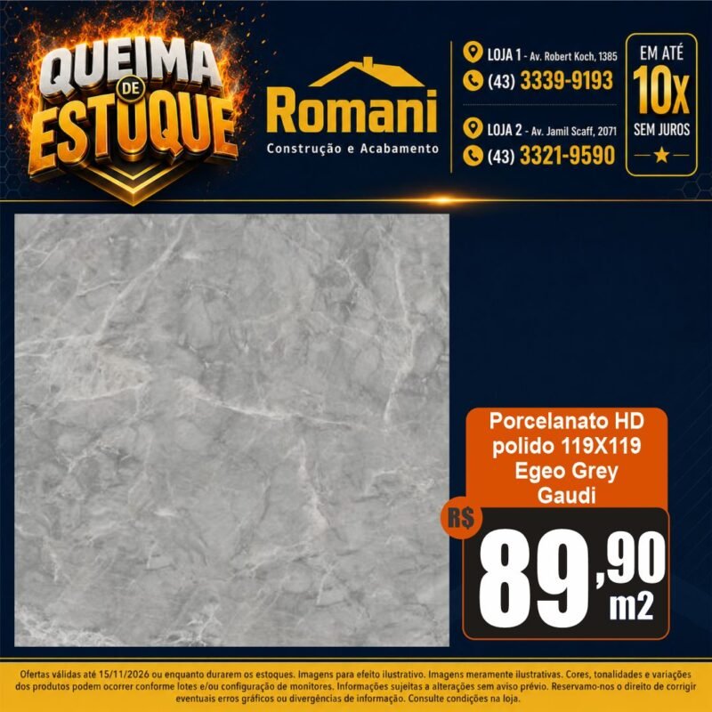 PORC EGEO GREY POLIDO GAUDI  119X119 CX 2,83*