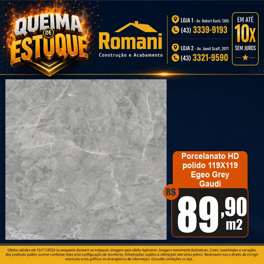 009078 PORC EGEO GREY POLIDO GAUDI 119X119 CX 2,83*
