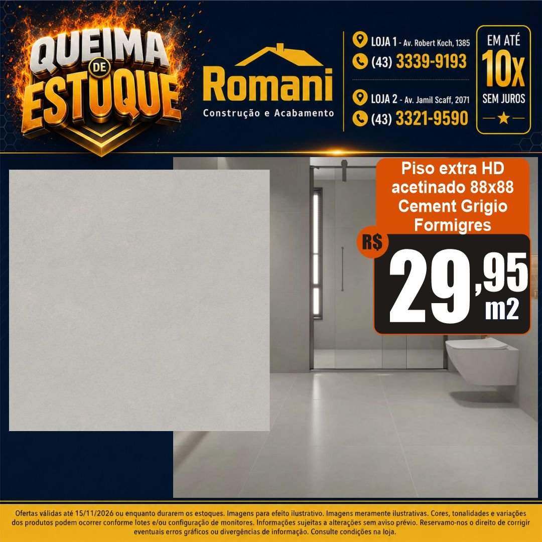 009155 PISO FORMIGRES CEMENT GRIGIO MATE 88X88 CX 2,32*