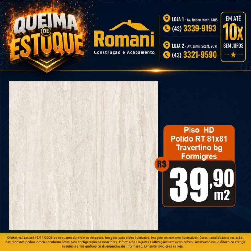 PISO FORMIGRES TRAVERTINO BG RT POL 81X81 CX 1,97*