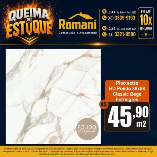 009189 PISO FORMIGRES CLASSIC BG RT POL 88X88 CX 2,32*