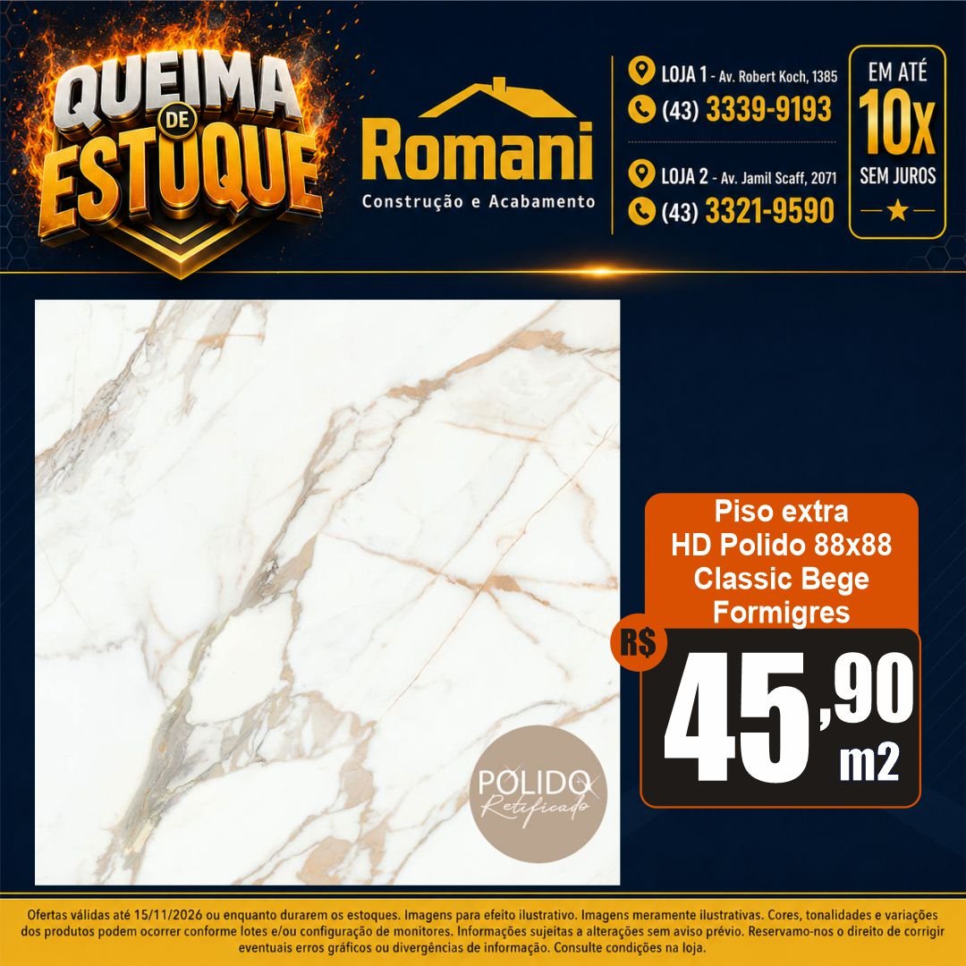 009189 PISO FORMIGRES CLASSIC BG RT POL 88X88 CX 2,32*