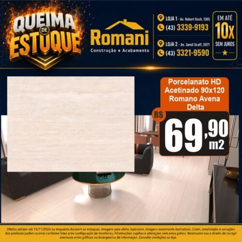 009228 PORC DELTA ROMANO AVENA RT ACET 90X120 CX3,24*