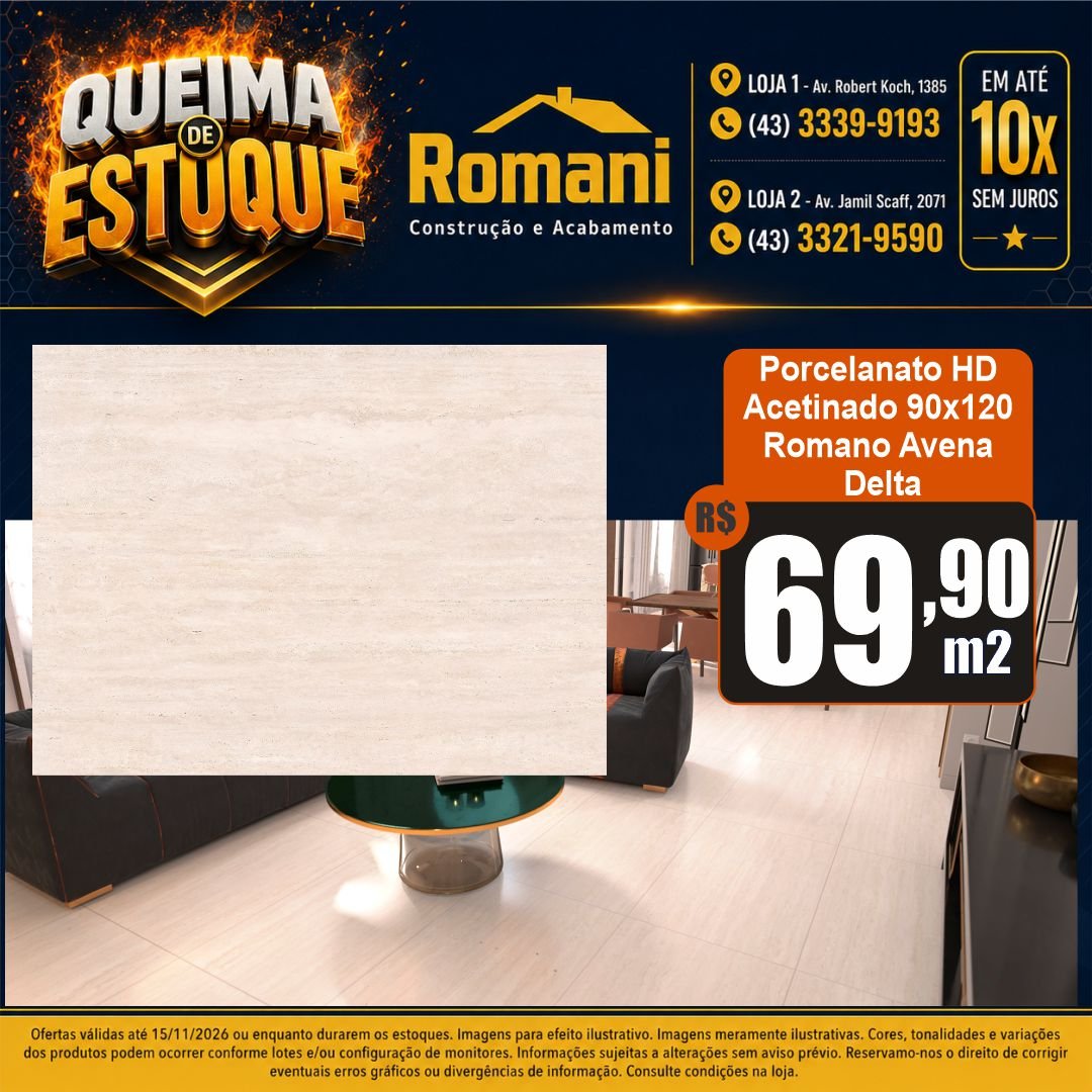 009228 PORC DELTA ROMANO AVENA RT ACET 90X120 CX3,24*