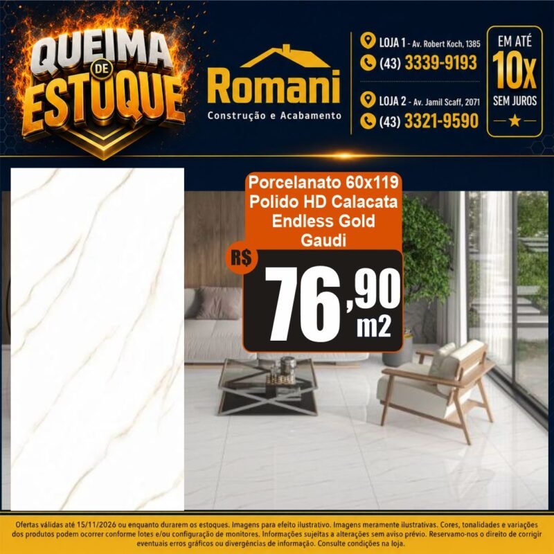 PORC GAUDI CALACATA GOLD ENDLESS PL 60X119  2,15*